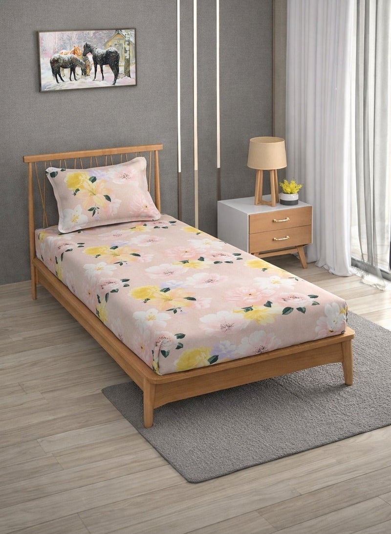 AURIO Premium Single Size Fitted Bedsheet with 1 Pillowcase – Modern Design & Pattern – Deep Pocket (90x200+25 cm, 36 x 78 + 10 inch) Soft, Breathable Microfiber Bedding for Kids & Guest Rooms - Image 1